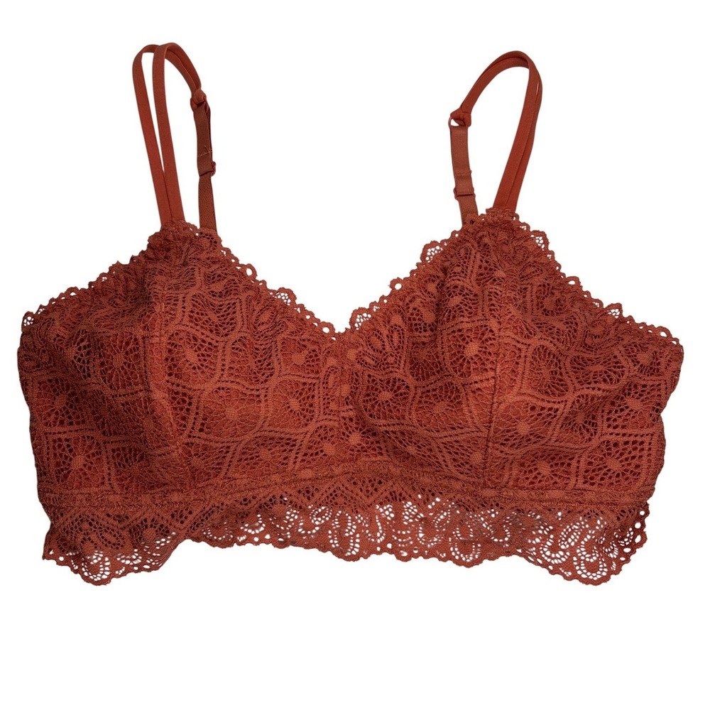 Rust Lace Bralette‎ Top Women's M Adjustable Straps Sexy Boho Crochet Maurice's